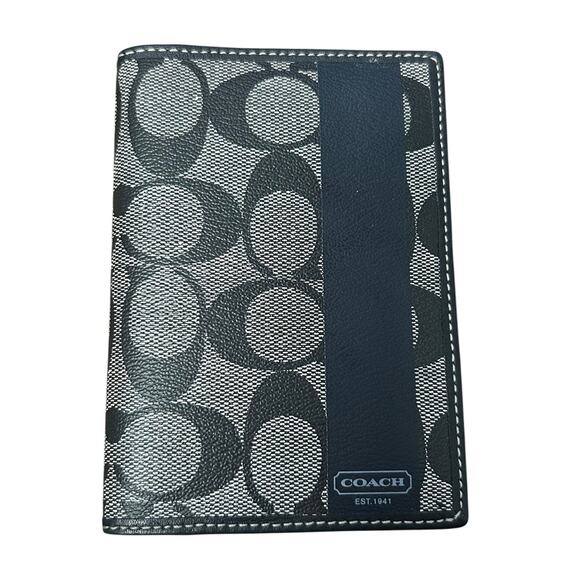 Coach Black Gray Leather Heritage Stripe Passport Holder / Card Holder - Picture 1 of 5